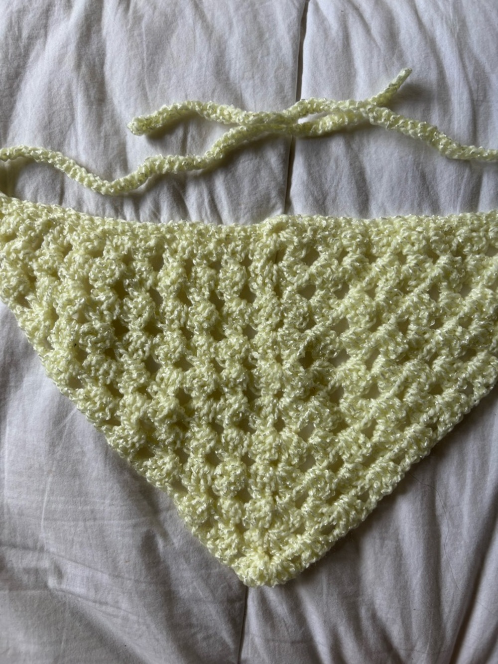 Hand-Crocheted Triangle Bandana Top - Pale Yellow